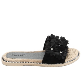 Schwarz LS003 Schwarze Hausschuhe mit Blumen