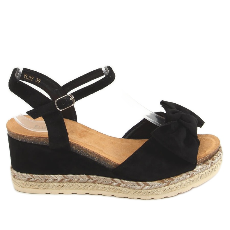 Schwarze Espadrilles auf Keil mit Schleife YL92 Schwarz