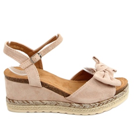 Beige Espadrilles auf Keilabsatz mit Schleife YL92 Beige