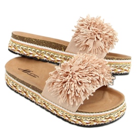 Beige 2260 Beige Pantoffeln auf der verzierten Sohle