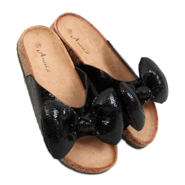 Schwarze Mickey-Hausschuhe mit Schleife N-79 Schwarz