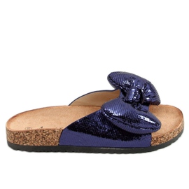 Mickey Hausschuhe mit Schleife N-79 Blau navy blau