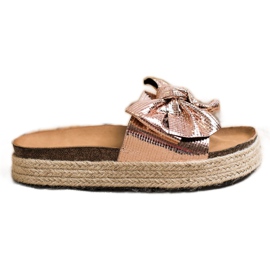 SHELOVET Glänzende Hausschuhe mit Schleife golden