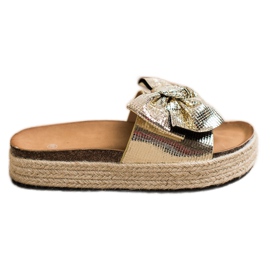 SHELOVET Glänzende Hausschuhe mit Schleife golden