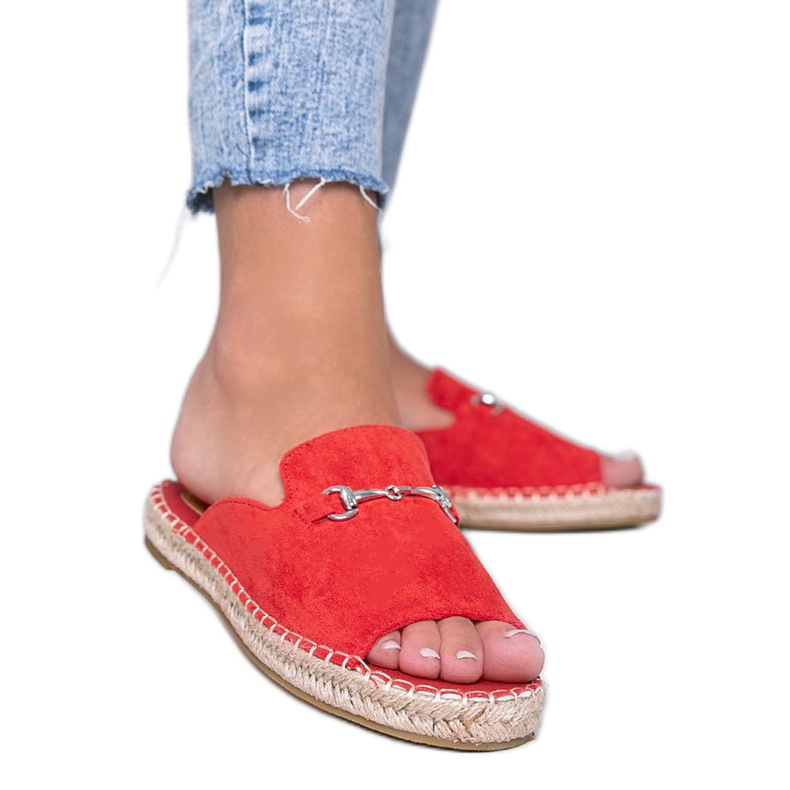 Rote Hausschuhe mit Roseau-Schnalle