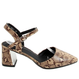 Pumps mit offener Ferse Schlange 1JB-19241 Snake beige braun