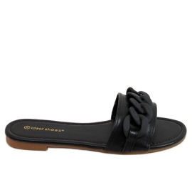 Schwarze Hausschuhe mit Kette 7857 Schwarz