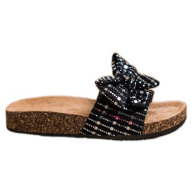 SHELOVET Glitzer Hausschuhe mit Schleife schwarz