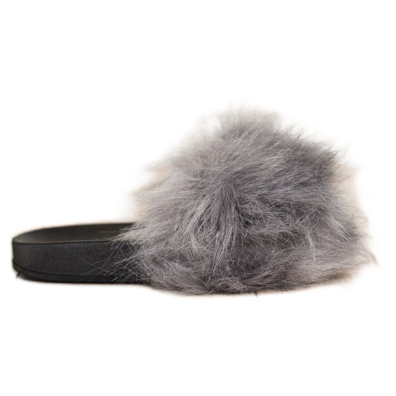 SHELOVET Stilvolle Hausschuhe mit Fell grau