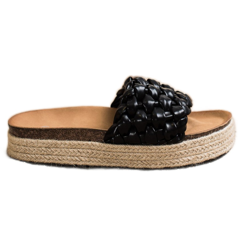 SHELOVET Geflochtene Espadrilles Flip-Flops schwarz