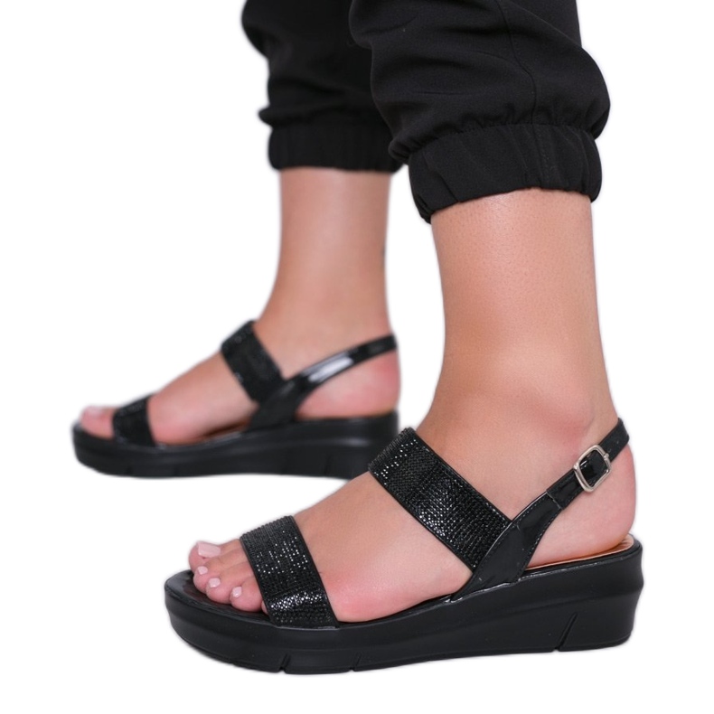 Schwarze Sweet Rasp Keilsandalen