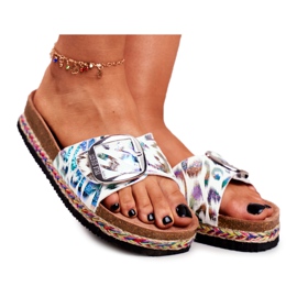 Damen Hausschuhe Big Star Metallic Muster DD274127 weiß violett silber- grün