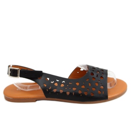 Durchbrochene asymmetrische schwarze Sandalen HY23-13 Schwarz