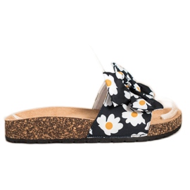 SHELOVET Modische Hausschuhe mit Blumen schwarz