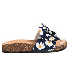SHELOVET Modische Hausschuhe mit Blumen navy blau
