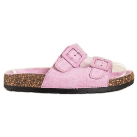 SHELOVET Bequeme Hausschuhe mit Schnallen lila rosa