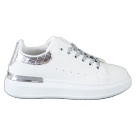 SHELOVET Sneakers mit Glitzer-Schnürung weiß