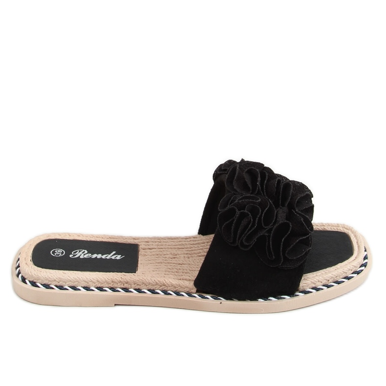 Schwarze Flip-Flops mit Blumen 35-219 Schwarz