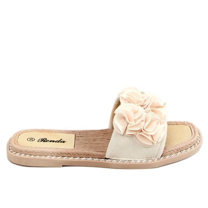 Beige Hausschuhe mit Blumen 35-219 Beige