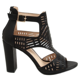 Schwarz S-860 Schwarze Sandalen mit durchbrochenem Absatz