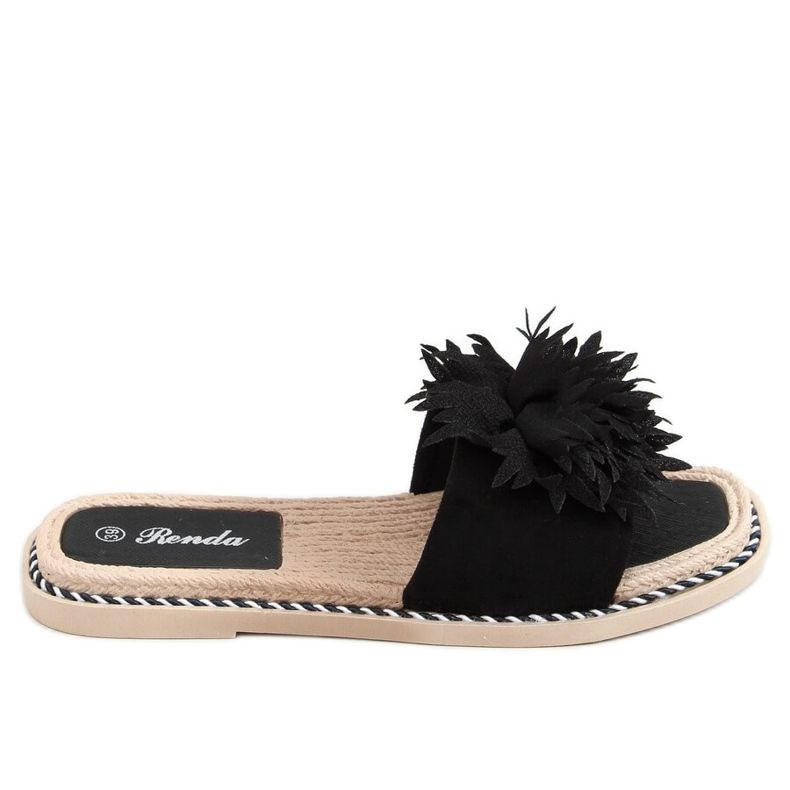 Schwarze Flip-Flops mit Blumen 35-218 Schwarz