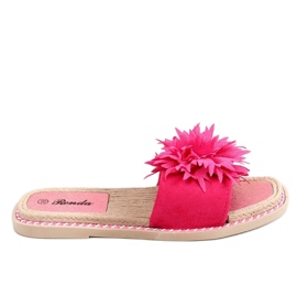 Hausschuhe mit Fuchsienblüten 35-218 Pflaumenrot rosa