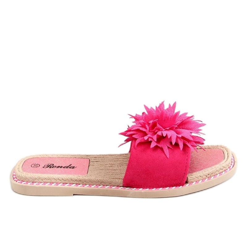 Hausschuhe mit Fuchsienblüten 35-218 Pflaumenrot rosa