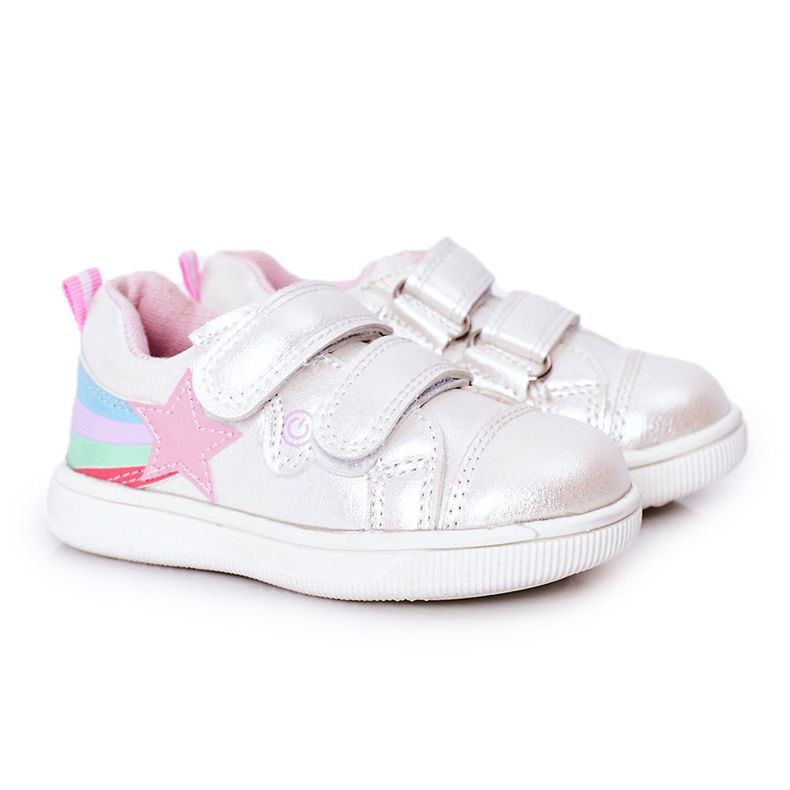 PE1 Kinder-Sportschuhe aus Öko-Leder mit Rainbow White Jasmine weiß mehrfarbig