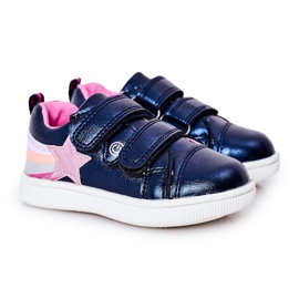 PE1 Sportschuhe aus Öko-Leder für Kinder mit Regenbogen-Marineblau-Jasmin navy blau mehrfarbig