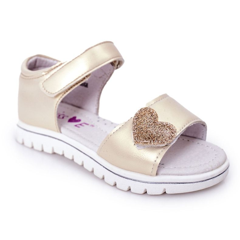 PE1 Sandalen für Kinder mit goldenem Herz-Klettverschluss