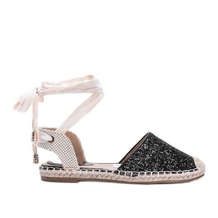 Schwarze Cassandra Espadrilles aus Brokat gebunden beige