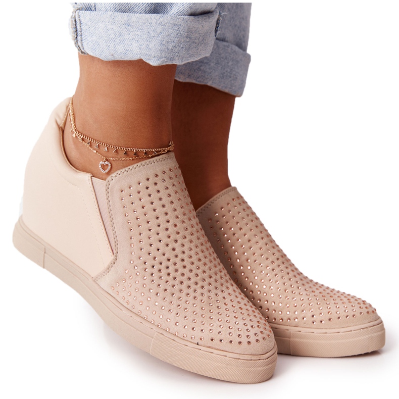 Sneakers mit Keilabsatz und Pailletten Lu Boo Beige braun