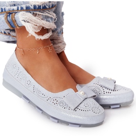 Rio Flore umweltfreundliche blaue Ballerinas aus Leder silber-