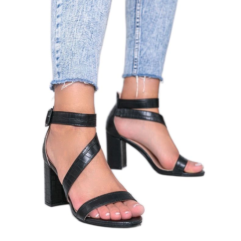 Schwarze Sandalen auf einem Silver Dust-Pfosten