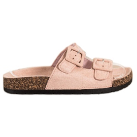 SHELOVET Bequeme Hausschuhe mit Schnallen rosa