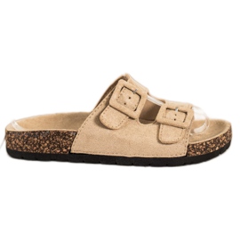 SHELOVET Bequeme Hausschuhe mit Schnallen beige