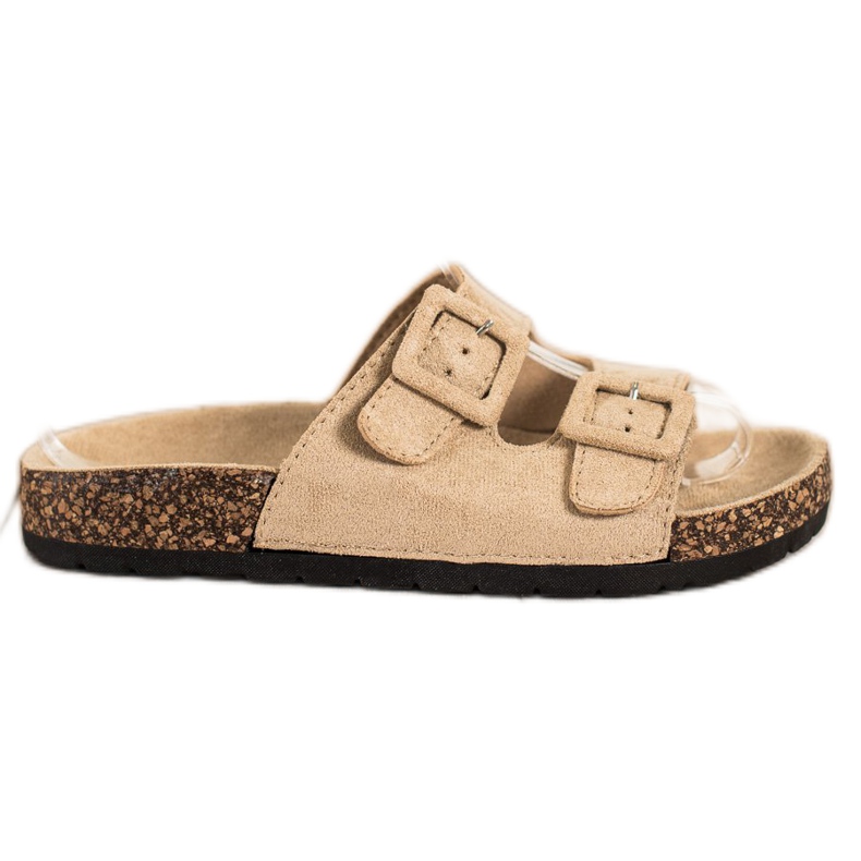 SHELOVET Bequeme Hausschuhe mit Schnallen beige