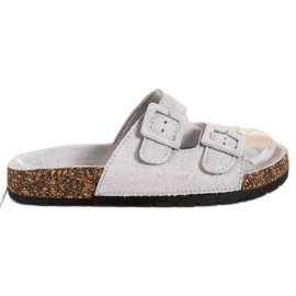 SHELOVET Bequeme Hausschuhe mit Schnallen grau