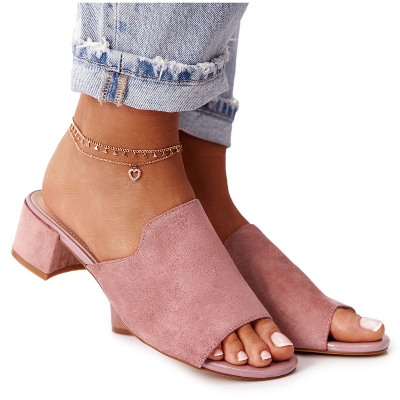 Wildleder Hausschuhe mit Absatz Sergio Leone KL313 Pink rosa