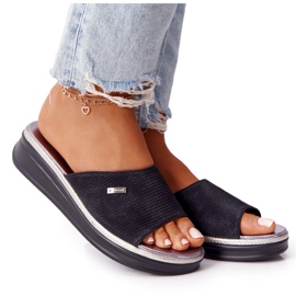 Schwarze Hausschuhe auf Keil Sergio Leone SK042