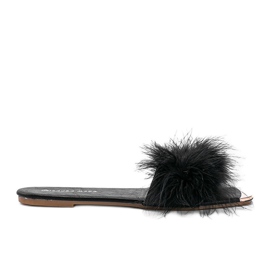 Schwarze Hausschuhe mit Vampirfedern