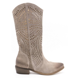 Exousite Damen Lederstiefel durchbrochen 1229 grau