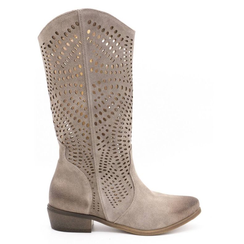 Exousite Damen Lederstiefel durchbrochen 1229 grau