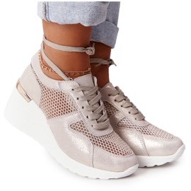 Sneakers aus Leder mit Keilabsatz und Mesh S.Barski Golden beige