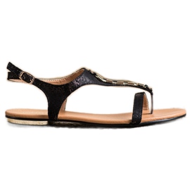 Sandalen mit goldenen VINCEZA Ornamenten schwarz