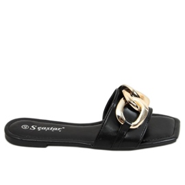 Quadratische Hausschuhe mit Kette schwarz CK206P Schwarz