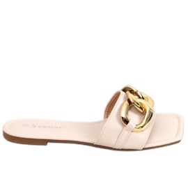 Quadratische beige Hausschuhe mit Kette CK206P Beige