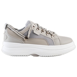 SHELOVET Graue Turnschuhe auf der Plattform beige