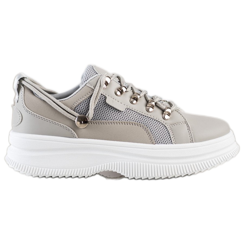 SHELOVET Graue Turnschuhe auf der Plattform beige