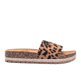Cashy braune Hausschuhe mit Leopardenmuster beige
